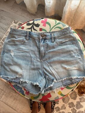 aerie Light Blue Distressed Denim Shorts